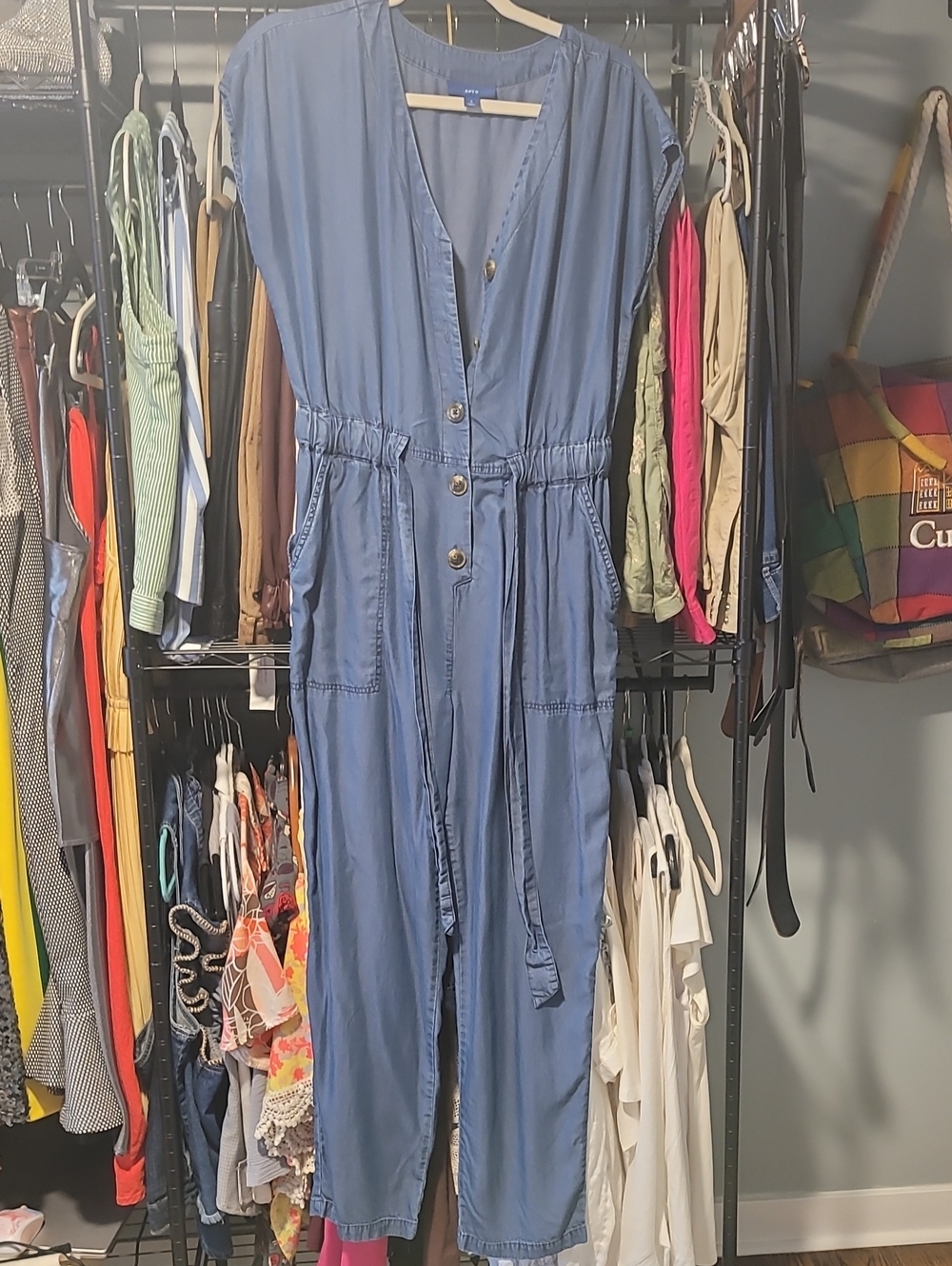 Blue Denim-Style Utility Jumpsuit - Casual Women’s Romper